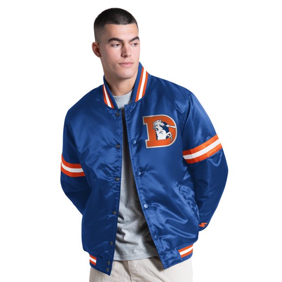 Men's Starter Royal Denver Broncos Courtside Varsity Retro Logo Full Snap Jacket