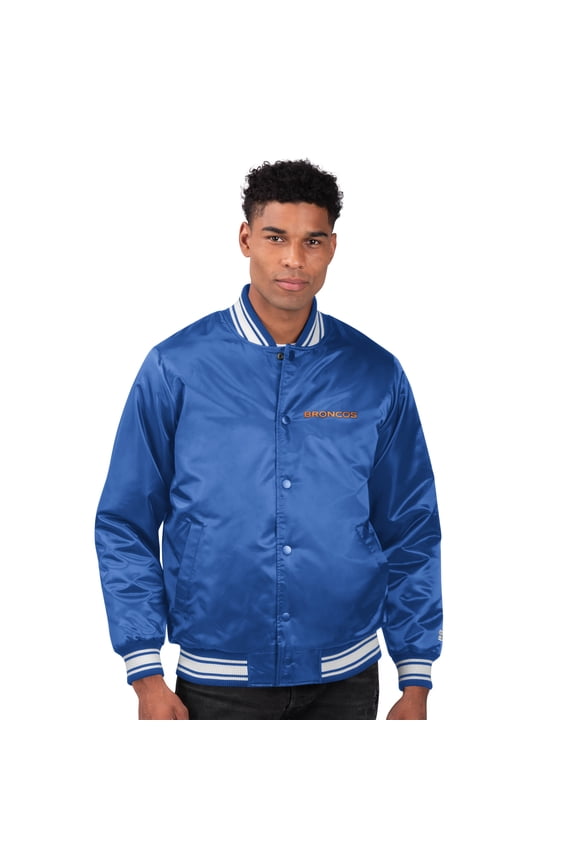 Men's-Starter Royal Denver Broncos Locker Room Satin Full-Snap Varsity Jacket