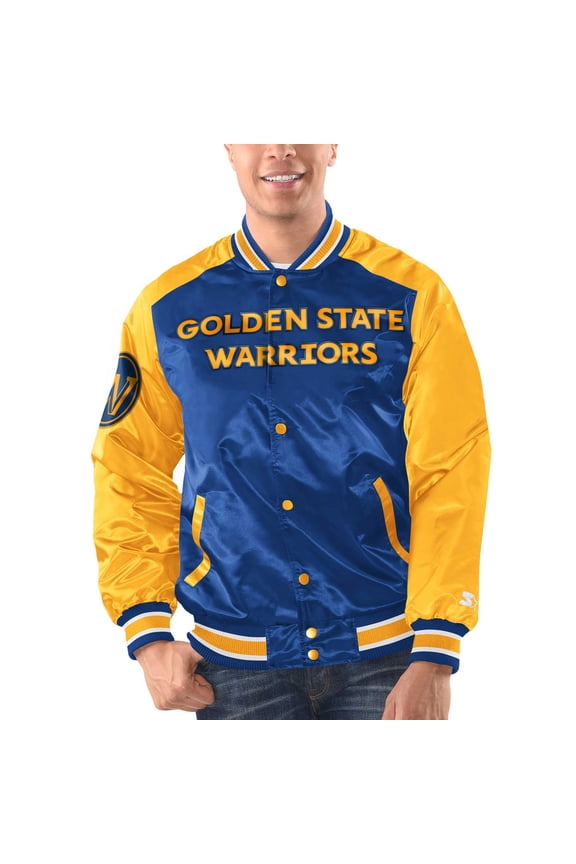 Men's Starter Royal/Gold Golden State Warriors Renegade Satin Full-Snap Varsity Jacket