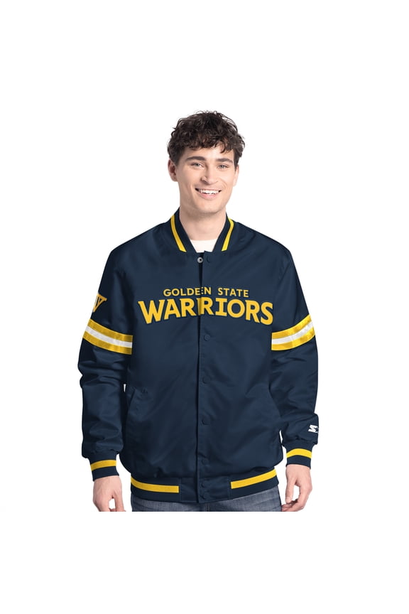 Men's Starter Navy Golden State Warriors Scout Full-Snap Varsity Jacket