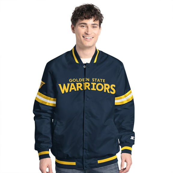 Men's Starter Navy Golden State Warriors Scout Full-Snap Varsity Jacket