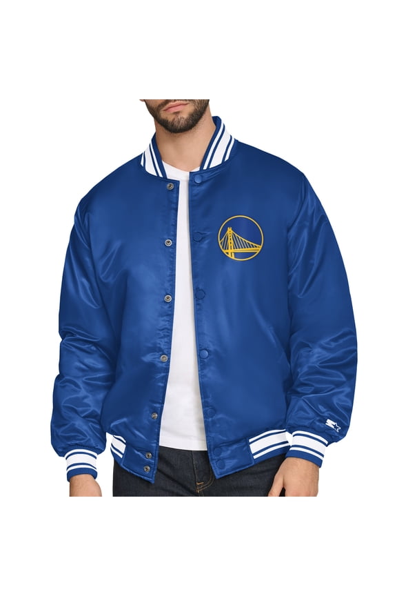 Men's Starter Royal Golden State Warriors Printed Team Logo Satin Varsity Full-Snap Jacket