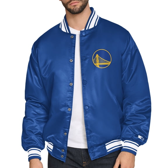 Men's Starter Royal Golden State Warriors Printed Team Logo Satin Varsity Full-Snap Jacket