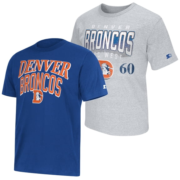 Men's Starter Royal/Gray Denver Broncos Two-Pack Throwback Logo T-Shirt Set