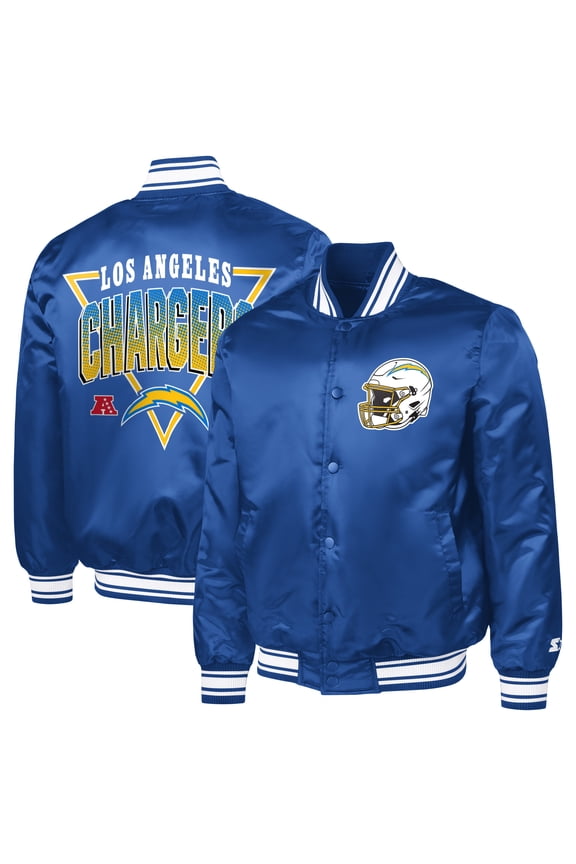 Men's Starter  Royal Los Angeles Chargers Printed Triangle Graphic Satin Full-Snap Varsity Jacket
