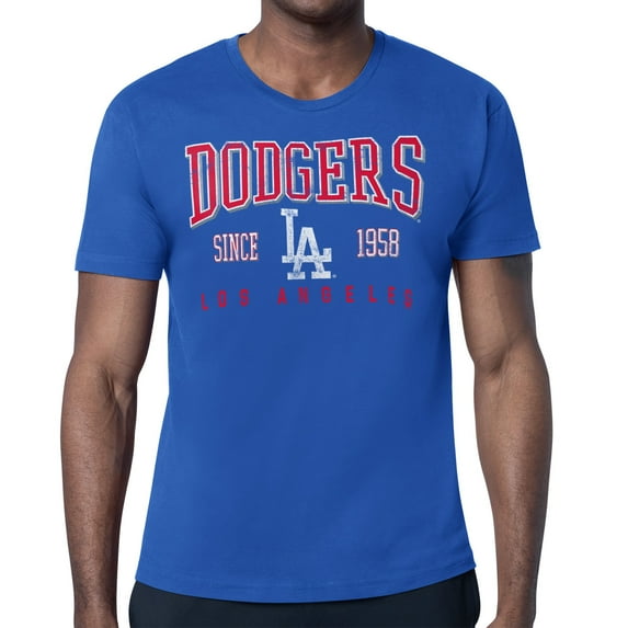Men's-Starter Royal Los Angeles Dodgers Distressed Logo T-Shirt