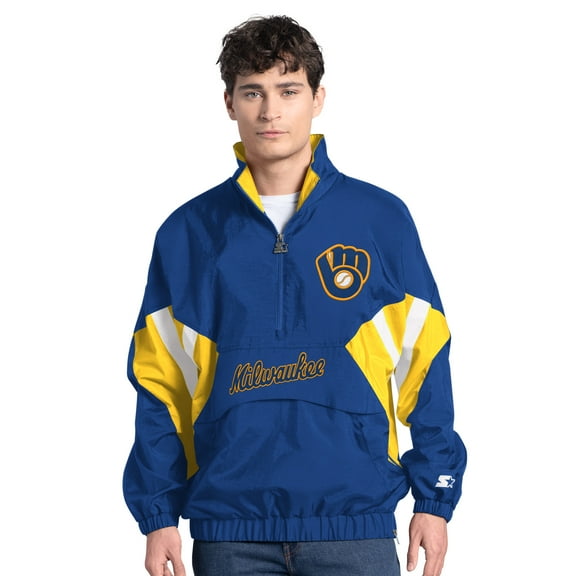 Men's-Starter Royal Milwaukee Brewers Cooperstown Chief Half-Zip Pullover