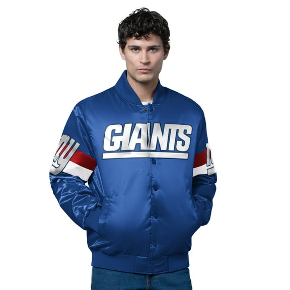 Men's Starter Royal New York Giants Triple Option Satin Varsity Vintage Logo Full-Snap Jacket