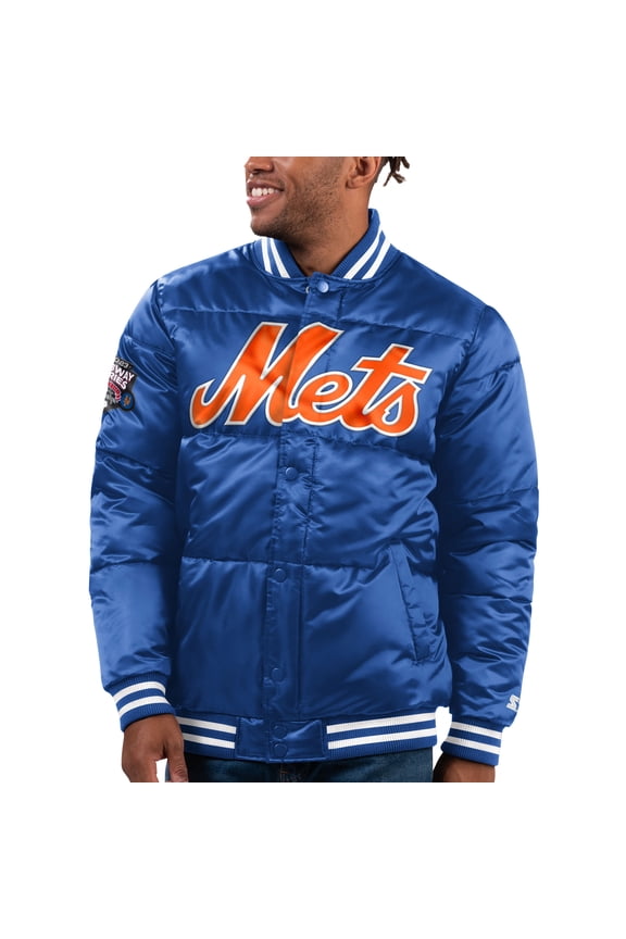 Men's Starter Royal New York Mets Bronx Satin Full-Snap Bomber Jacket