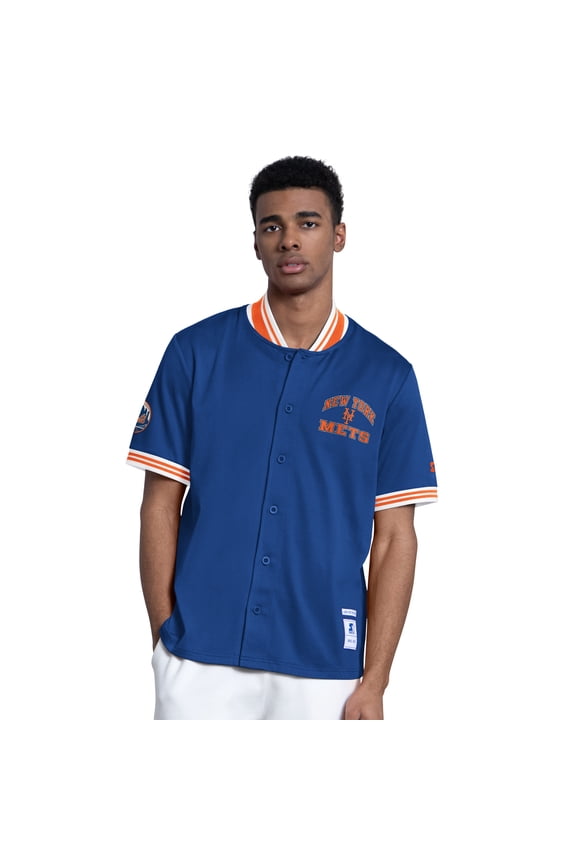 Men's Starter Royal New York Mets Button-Up Short Sleeve Jacket
