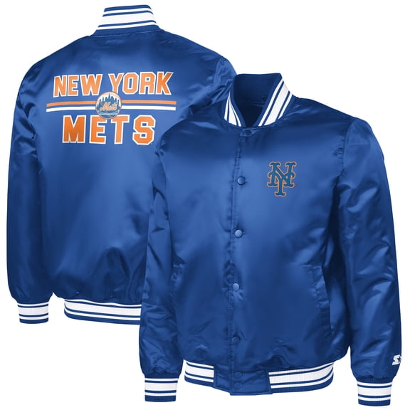 Men's Starter Royal New York Mets Printed Logo Varsity Full-Snap Satin Jacket