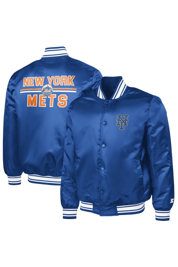 Men's Starter Royal New York Mets Printed Logo Varsity Full-Snap Satin Jacket