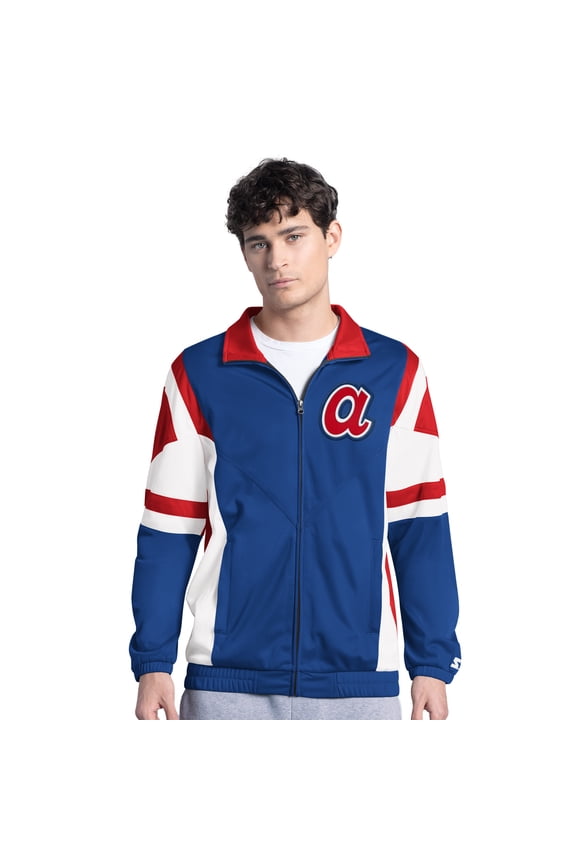 Men's Starter Royal/Red Atlanta Braves Contender Tricot Full-Zip Track Jacket