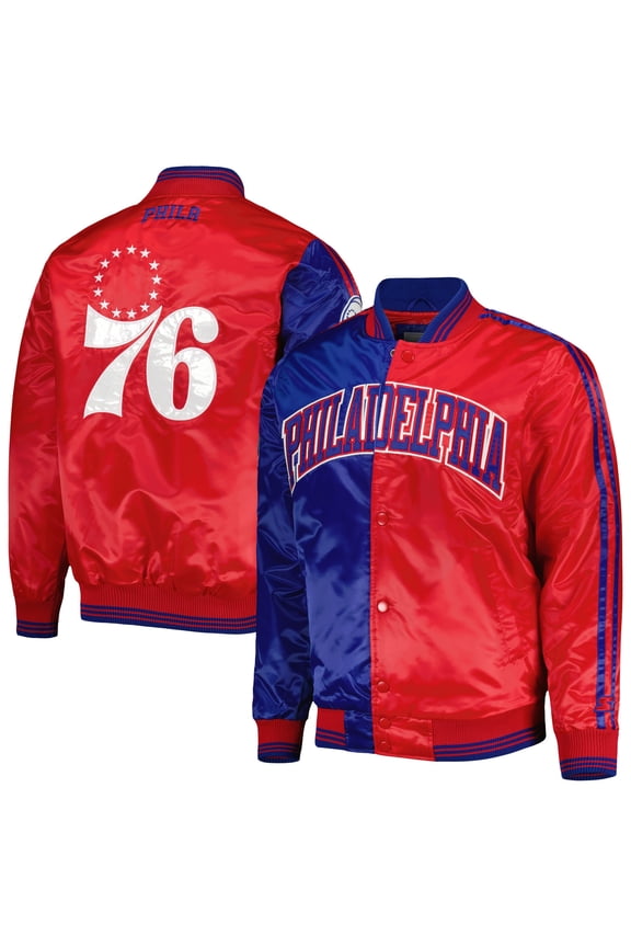 Men's Starter Royal/Red Philadelphia 76ers Fast Break Satin Full-Snap Jacket