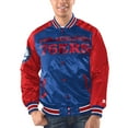 thumbnail image 1 of Men's Starter Royal/Red Philadelphia 76ers Renegade Satin Full-Snap Varsity Jacket, 1 of 2