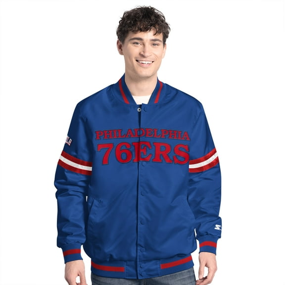 Men's Starter Royal/Red Philadelphia 76ers Scout Full Snap Varsity Jacket