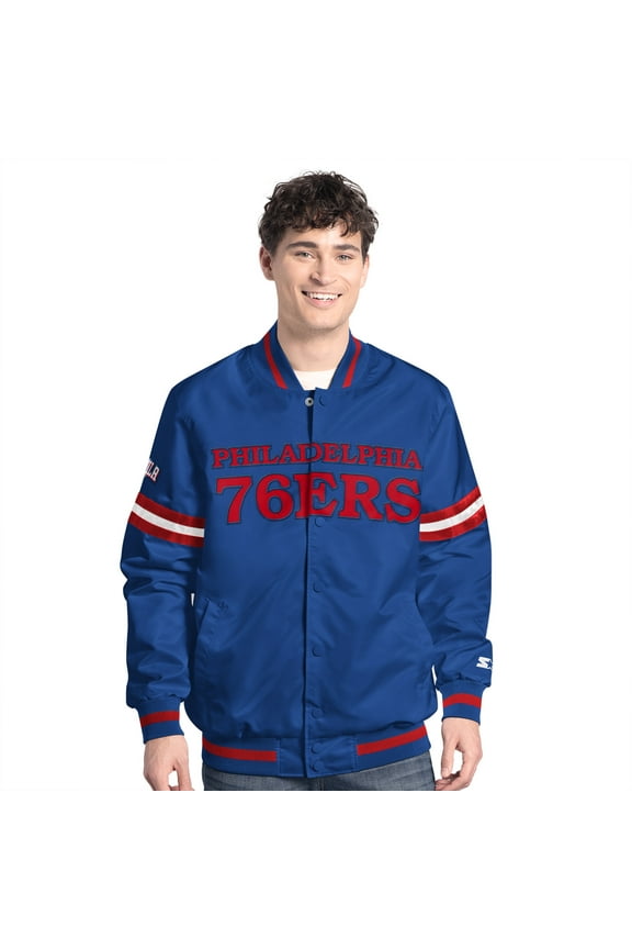 Men's Starter Royal/Red Philadelphia 76ers Scout Full Snap Varsity Jacket