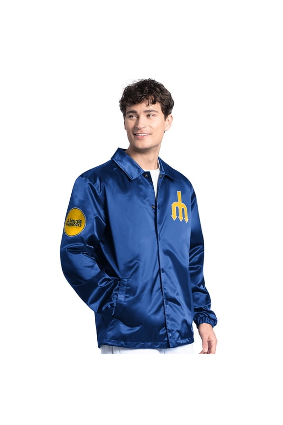 Men's Starter Royal Seattle Mariners Cooperstown Collection Point Man Full-Snap Coaches Jacket