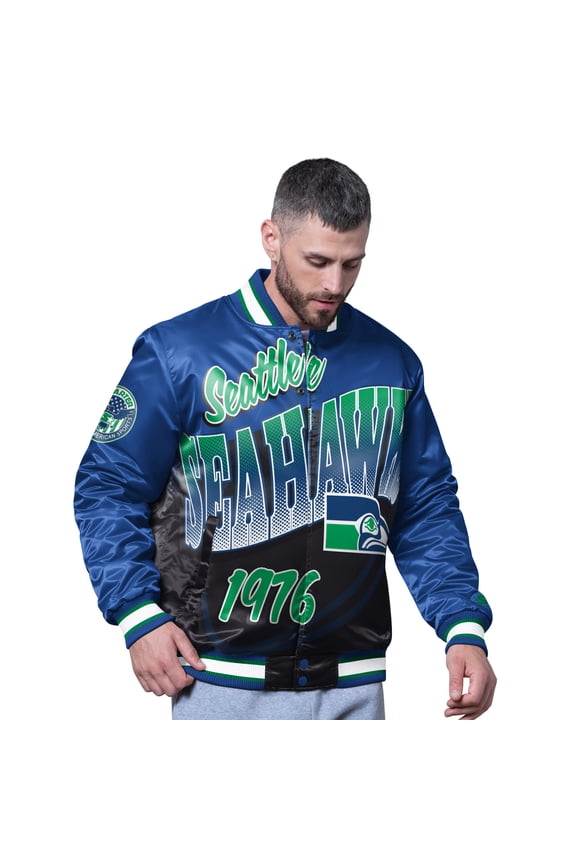 Men's Starter Royal Seattle Seahawks Pass Rush Varsity Full-Snap Jacket