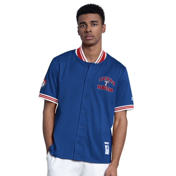 Men's Starter Royal Texas Rangers Button-Up Short Sleeve Jacket
