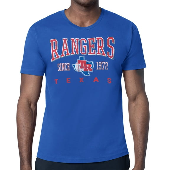 Men's-Starter  Royal Texas Rangers Distressed Logo T-Shirt