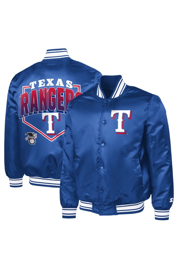 Men's Starter  Royal Texas Rangers Home Plate Printed Graphic Satin Full-Snap Varsity Jacket