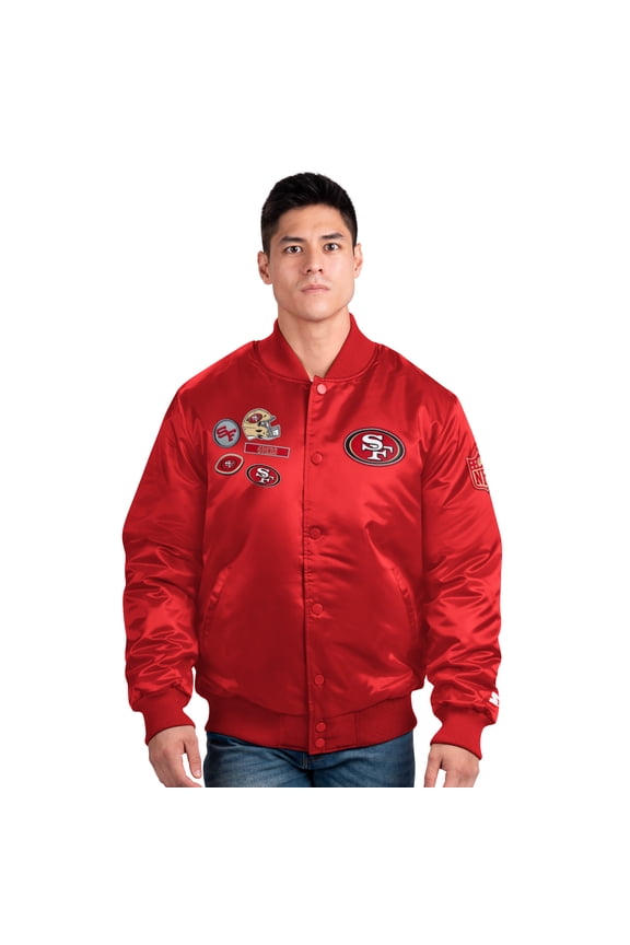 Men's Starter Scarlet San Francisco 49ers Exclusive Satin Full-Snap Varsity Jacket