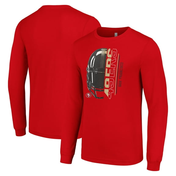 Men's Starter Scarlet San Francisco 49ers Half Helmet Logo Long Sleeve T-Shirt