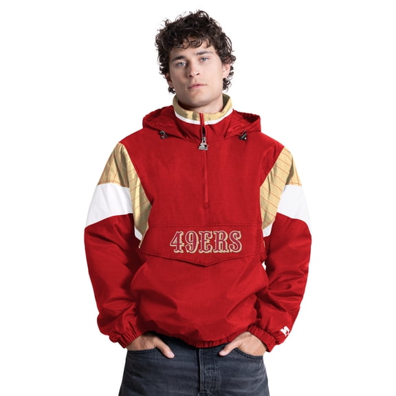 Men's Starter Scarlet San Francisco 49ers Half-Zip Hooded Jacket