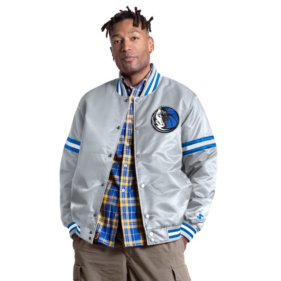 Men's Starter Silver Dallas Mavericks Courtside II Varsity Full Snap Jacket