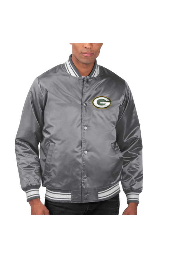Men's Starter Silver Green Bay Packers Locker Room Satin Varsity Full-Snap Jacket