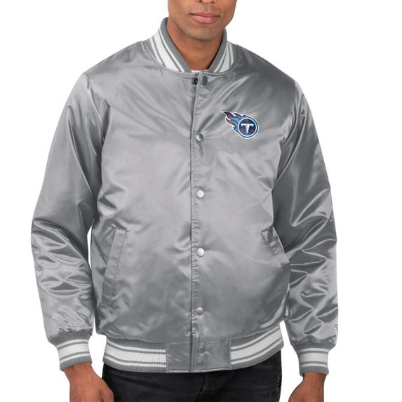 Men's Starter Silver Tennessee Titans Printed Team Logo Satin Varsity Full-Snap Jacket