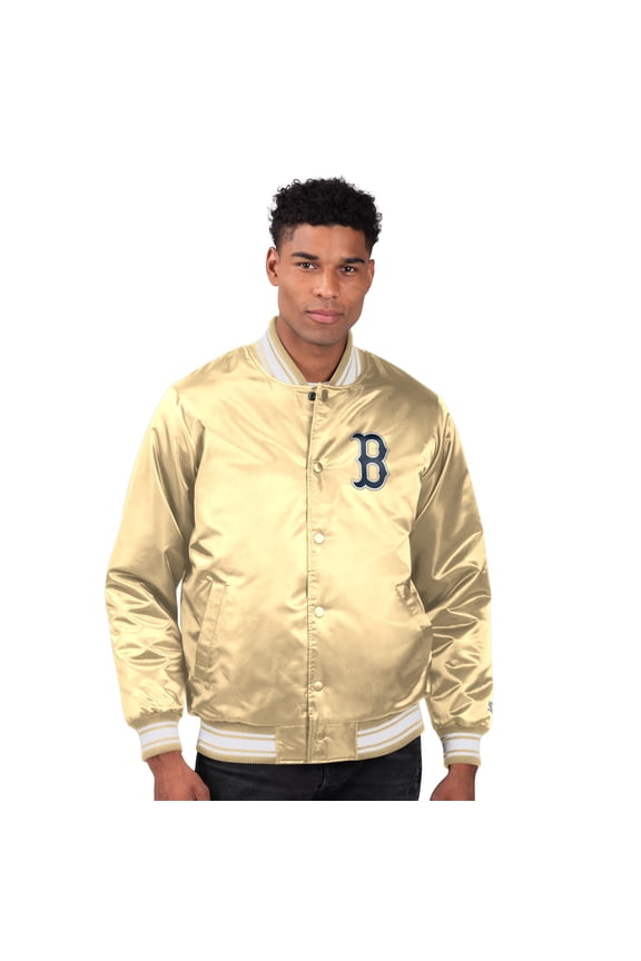 Men's Starter Tan Boston Red Sox Locker Room Satin Full-Snap Varsity Jacket