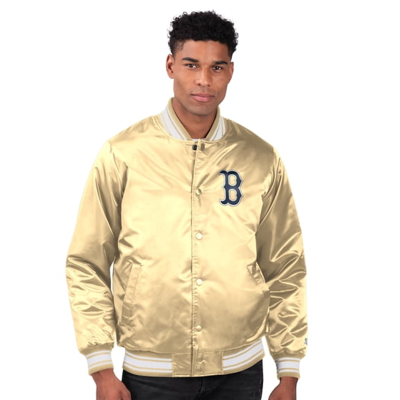 Men's Starter Tan Boston Red Sox Locker Room Satin Full-Snap Varsity Jacket