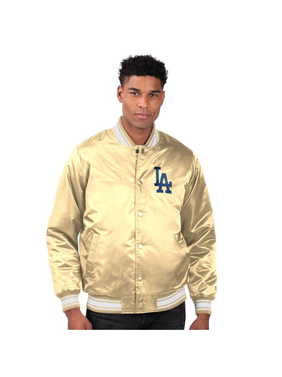 Men's Starter Tan Los Angeles Dodgers Locker Room Satin Full-Snap Varsity Jacket