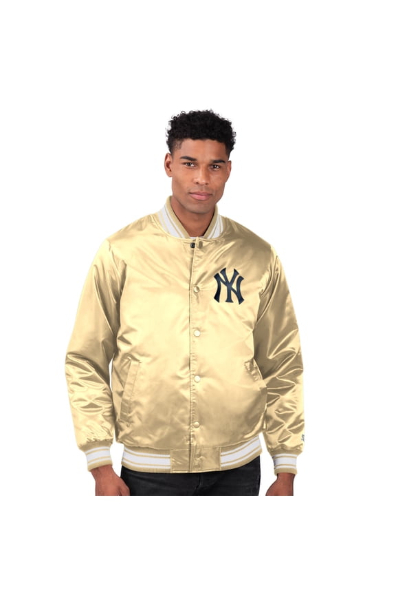 Men's Starter Tan New York Yankees Locker Room Satin Full-Snap Varsity Jacket