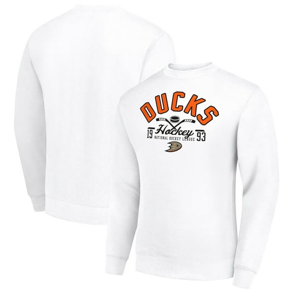 Men's Starter White Anaheim Ducks Stick And Puck Logo Fleece Pullover Sweatshirt