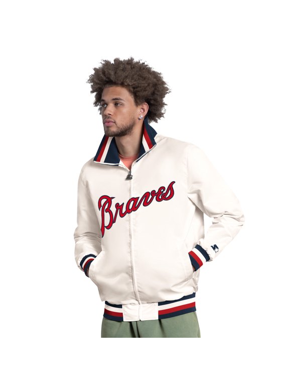 Men's Starter White Atlanta Braves The Captain Cooperstown Logo Full-Zip Varsity Jacket