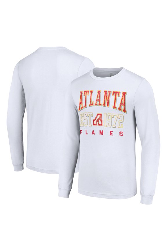 Men's Starter White Atlanta Flames Retro Graphic Long Sleeve Crew T-Shirt