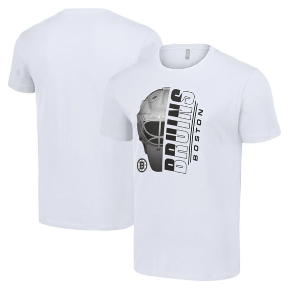 Men's Starter White Boston Bruins Half Helmet Logo T-Shirt