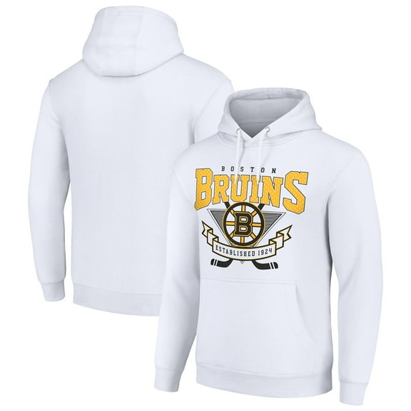 Men's Starter White Boston Bruins Team Logo Graphic Fleece Tri-Blend Pullover Hoodie