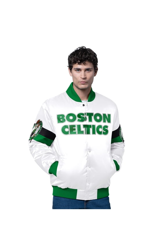 Men's Starter White Boston Celtics Triple Option Varsity Full-Snap Satin Jacket