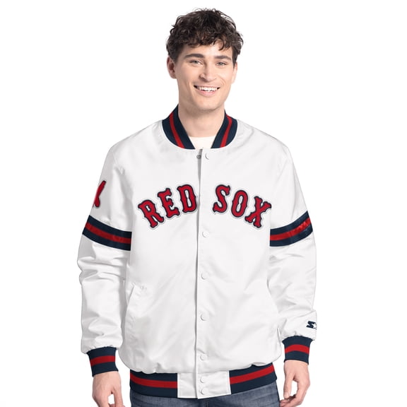 Men's-Starter White Boston Red Sox Cooperstown Scout Full-Snap Varsity Jacket