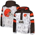 thumbnail image 1 of Men's Starter White/Brown Cleveland Browns Thursday Night Gridiron Raglan Half-Zip Hooded Jacket, 1 of 4