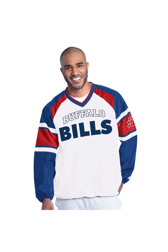 Men's Starter White Buffalo Bills Infield Play Raglan Pullover Jacket