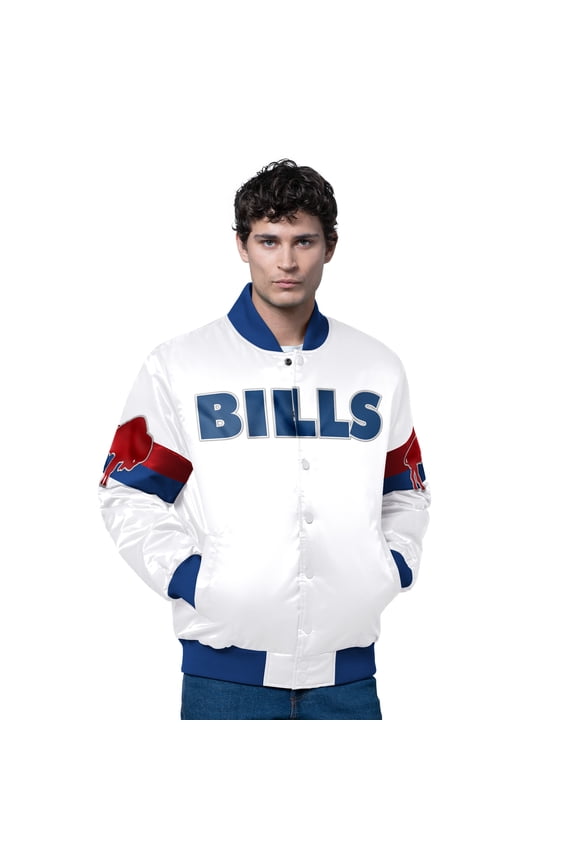 Men's Starter White Buffalo Bills Triple Option Satin Varsity Full-Snap Jacket