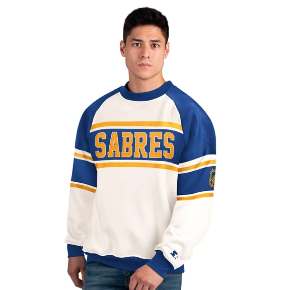 Men's Starter  White Buffalo Sabres Defense Fleece Crewneck Sweatshirt