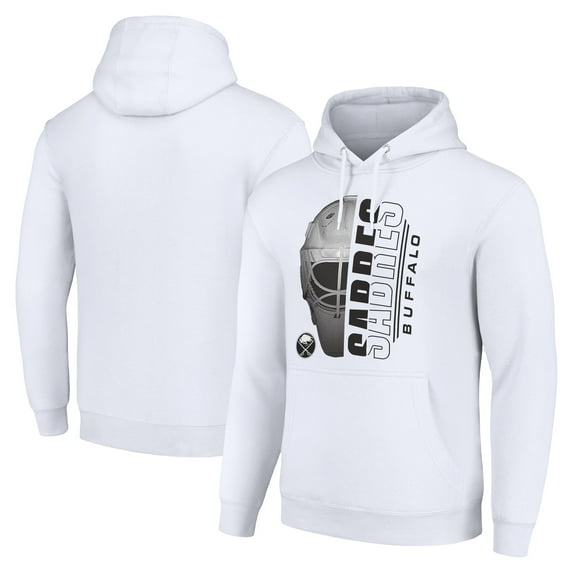 Men's Starter White Buffalo Sabres Half Helmet Fleece Pullover Hoodie
