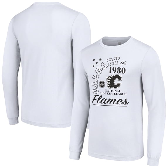 Men's Starter White Calgary Flames Arch City Theme Graphic Long Sleeve T-Shirt