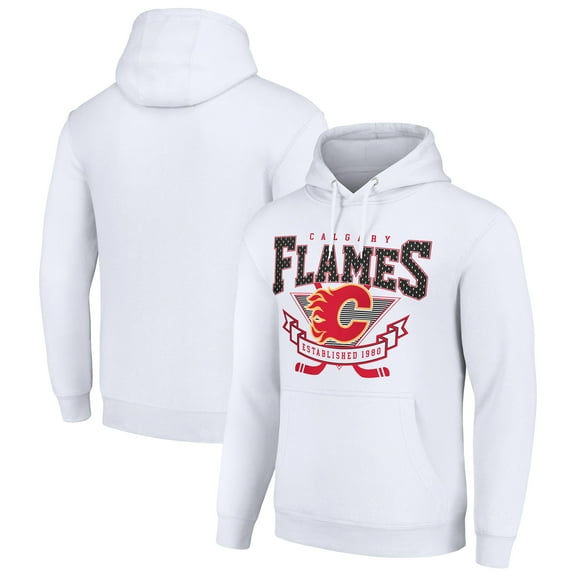 Men's Starter White Calgary Flames Team Logo Graphic Fleece Tri-Blend Pullover Hoodie